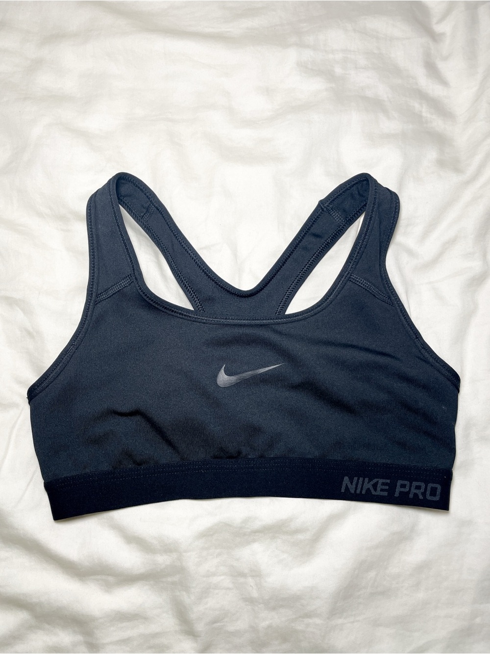 Nike Pro Black Racerback Sports Bra with Gray Swoosh